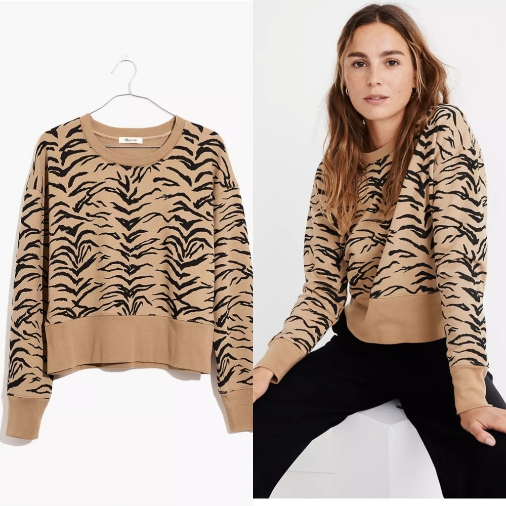 Madewell Crop Sweatshirt in Tiger Stripe Size M